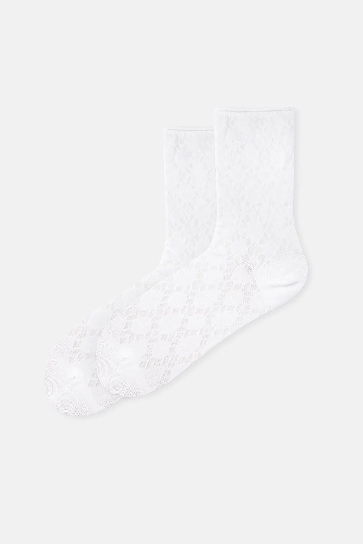 Beyaz Kadın Modal Jakar Desenli Soket Çorap