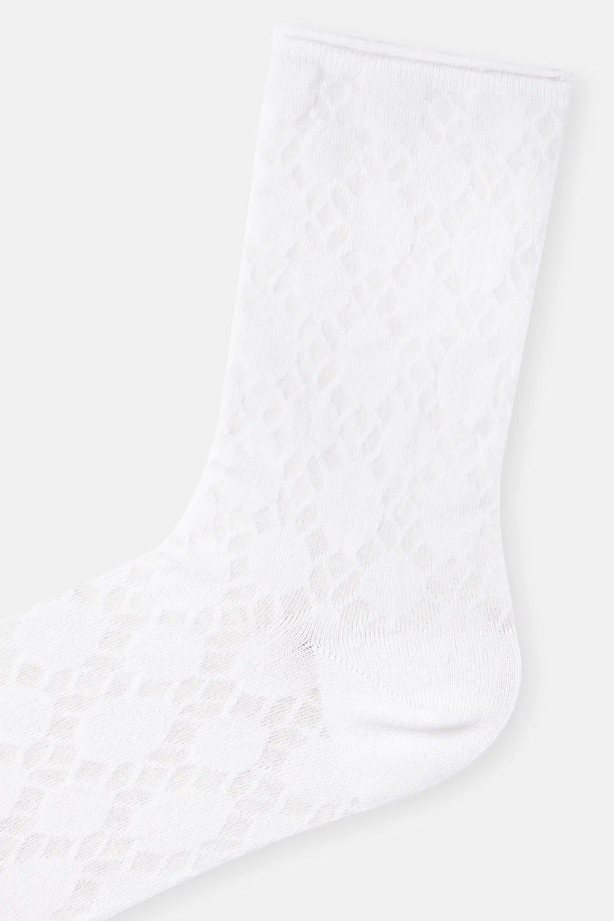Beyaz Kadın Modal Jakar Desenli Soket Çorap
