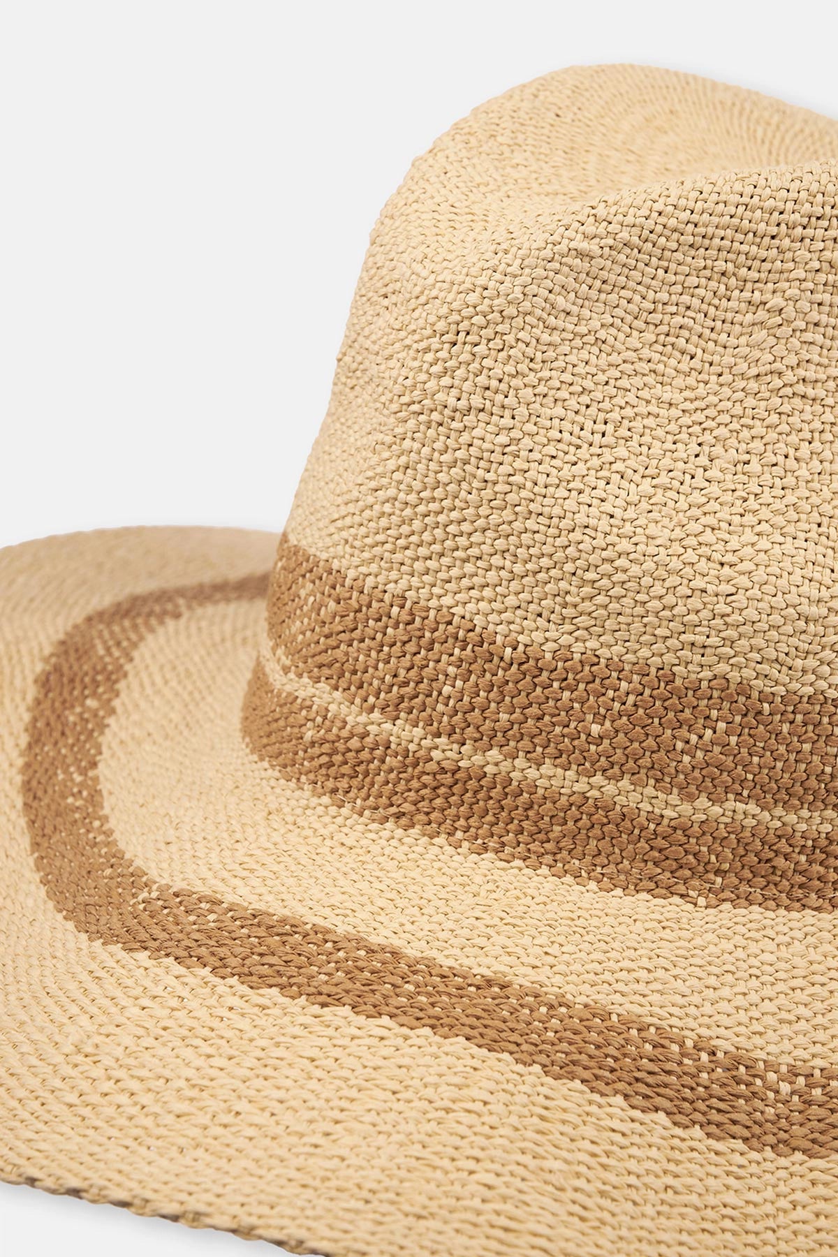 Ekru Çizgi Desenli Hasır Şapka