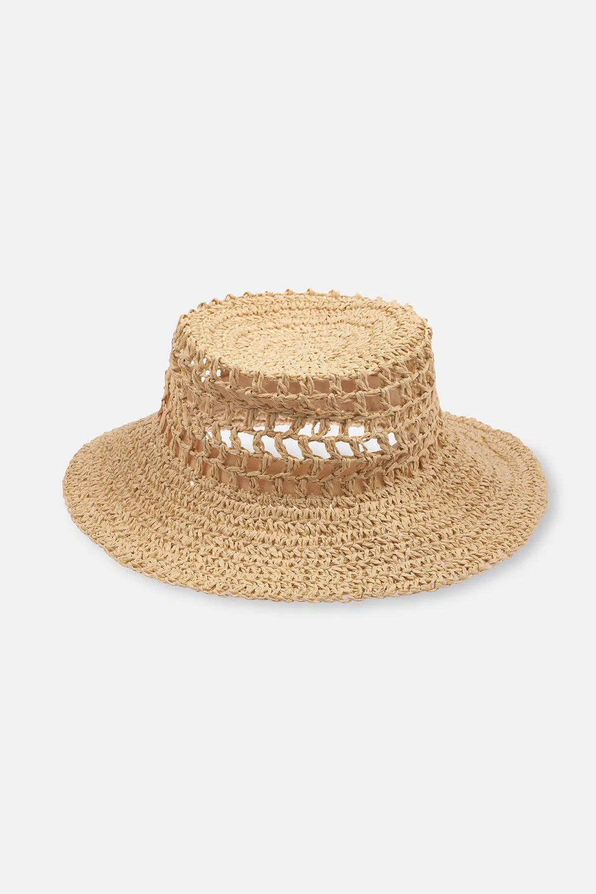 Bej Delikli Hasır Şapka
