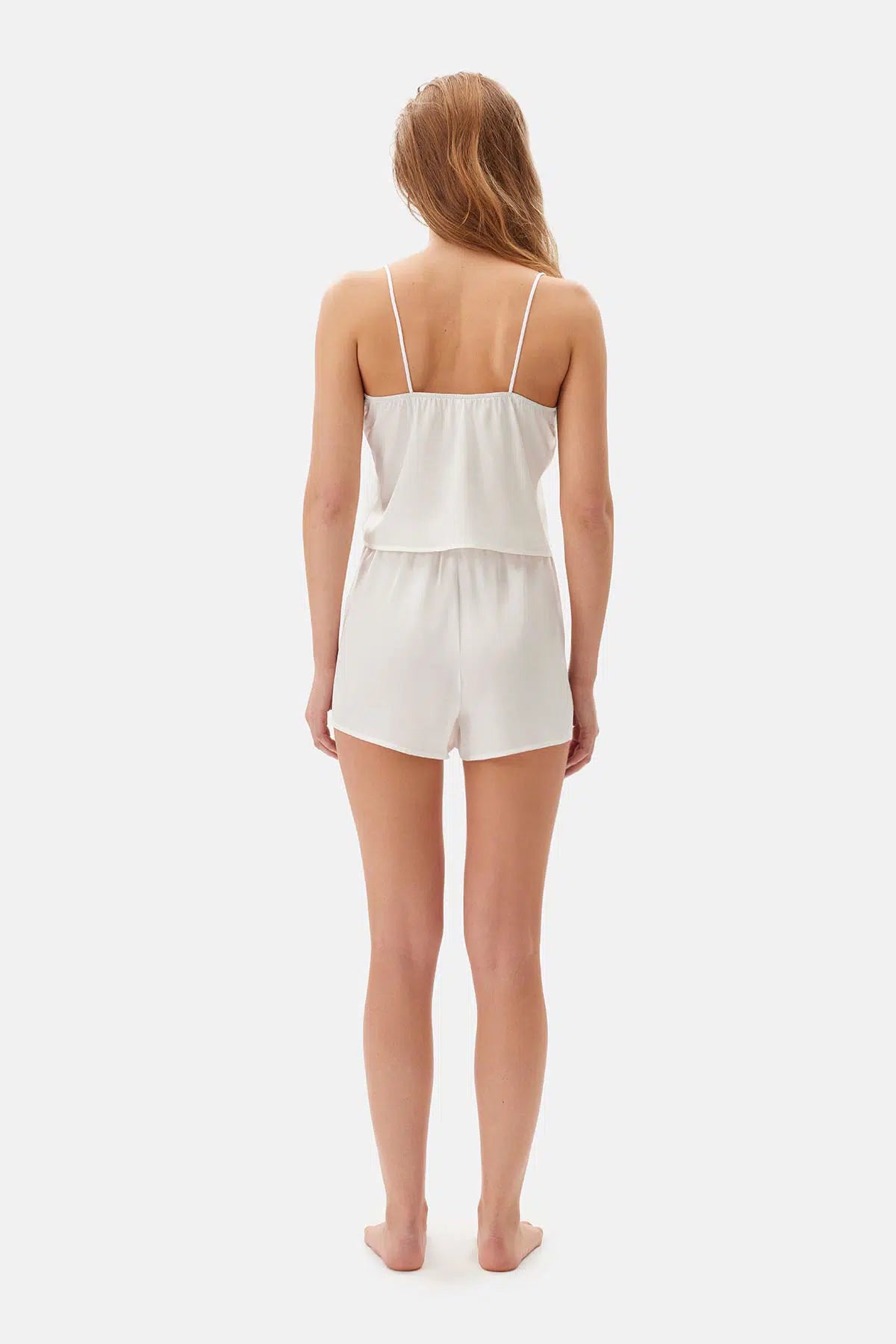 Beyaz Dantel Detaylı Saten Atlet Pijama Üstü