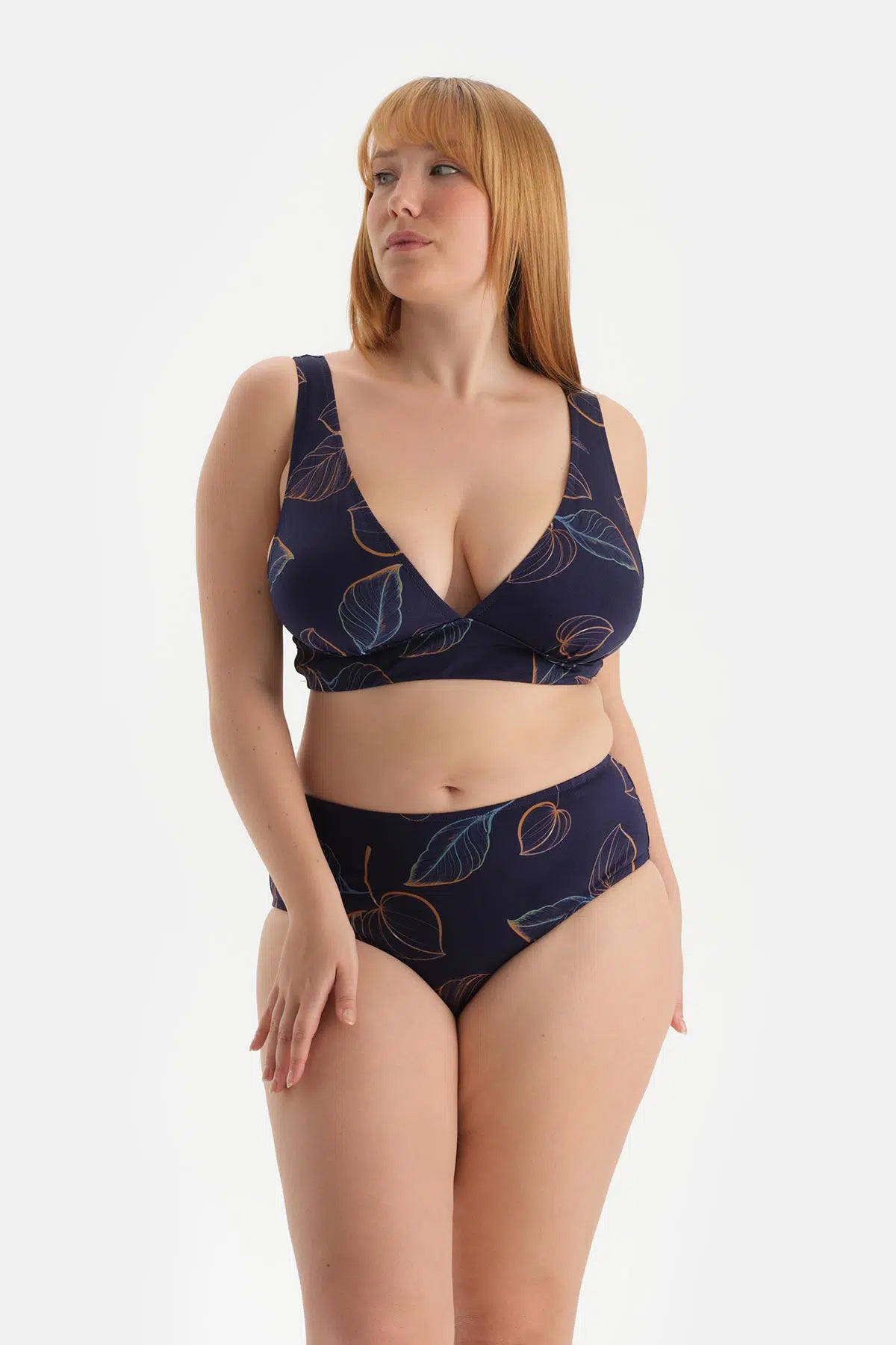 Lacivert Bağlama Detaylı Yüksek Bel Bikini Altı