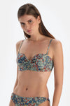 Kiremit-Mavi Straplez Kaplı Bikini Üst
