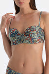Kiremit-Mavi Straplez Kaplı Bikini Üst