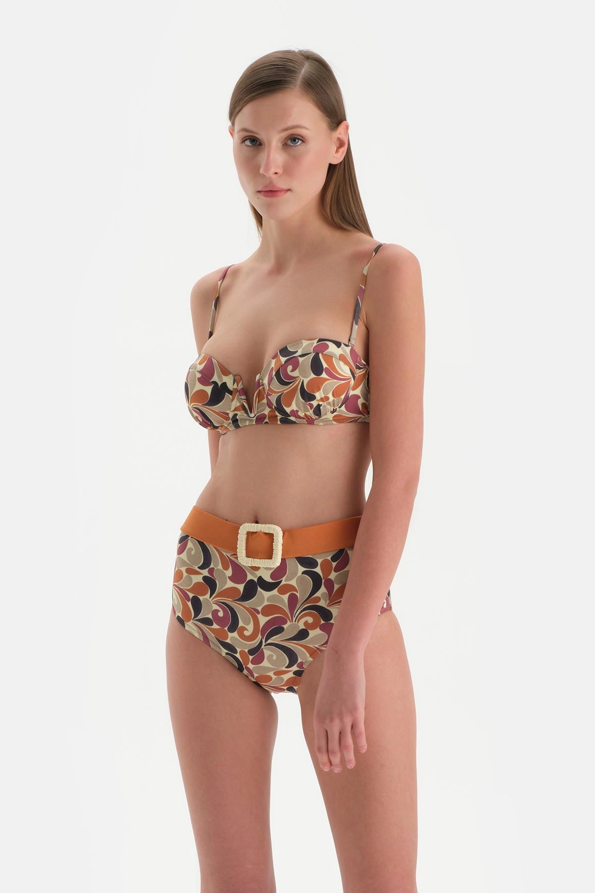 Kahverengi Straplez Kaplı Bikini Üst