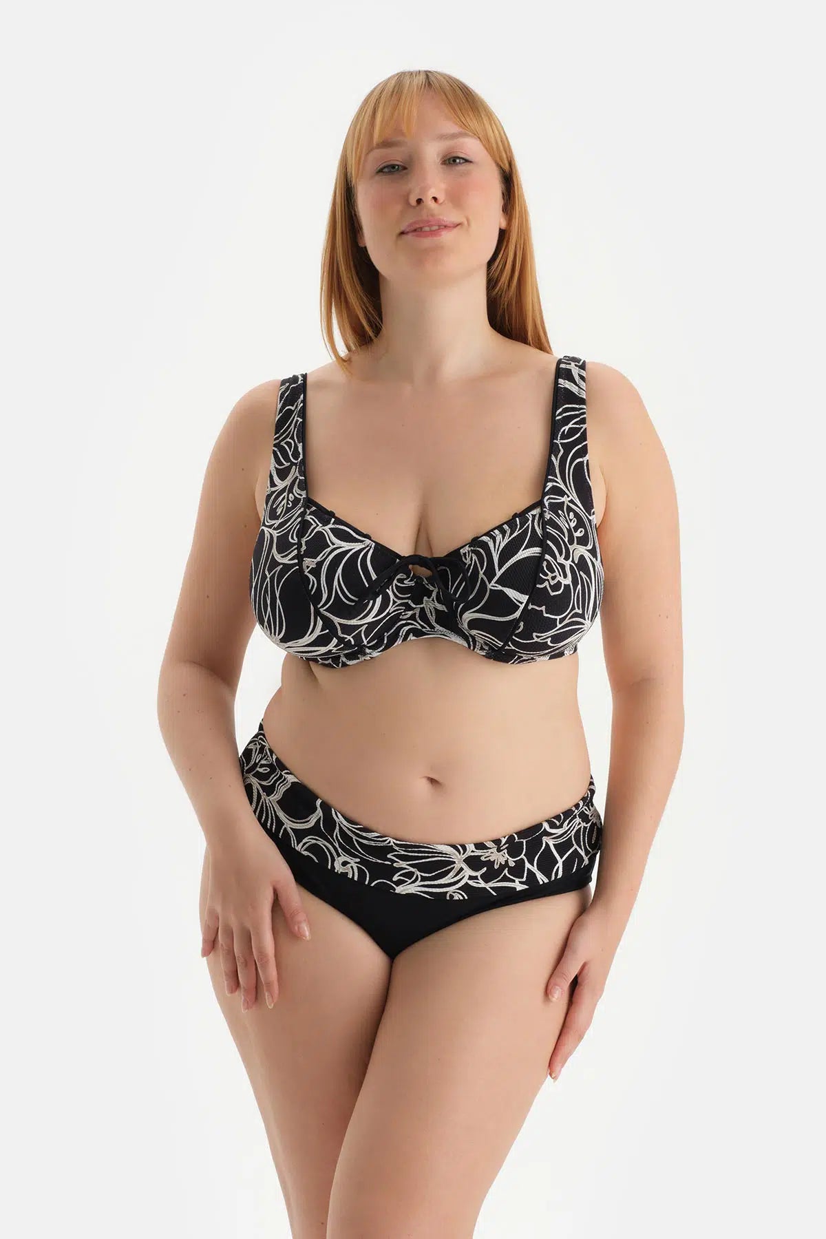 Beyaz-Siyah Korseli Toparlayıcı Bikini Üst