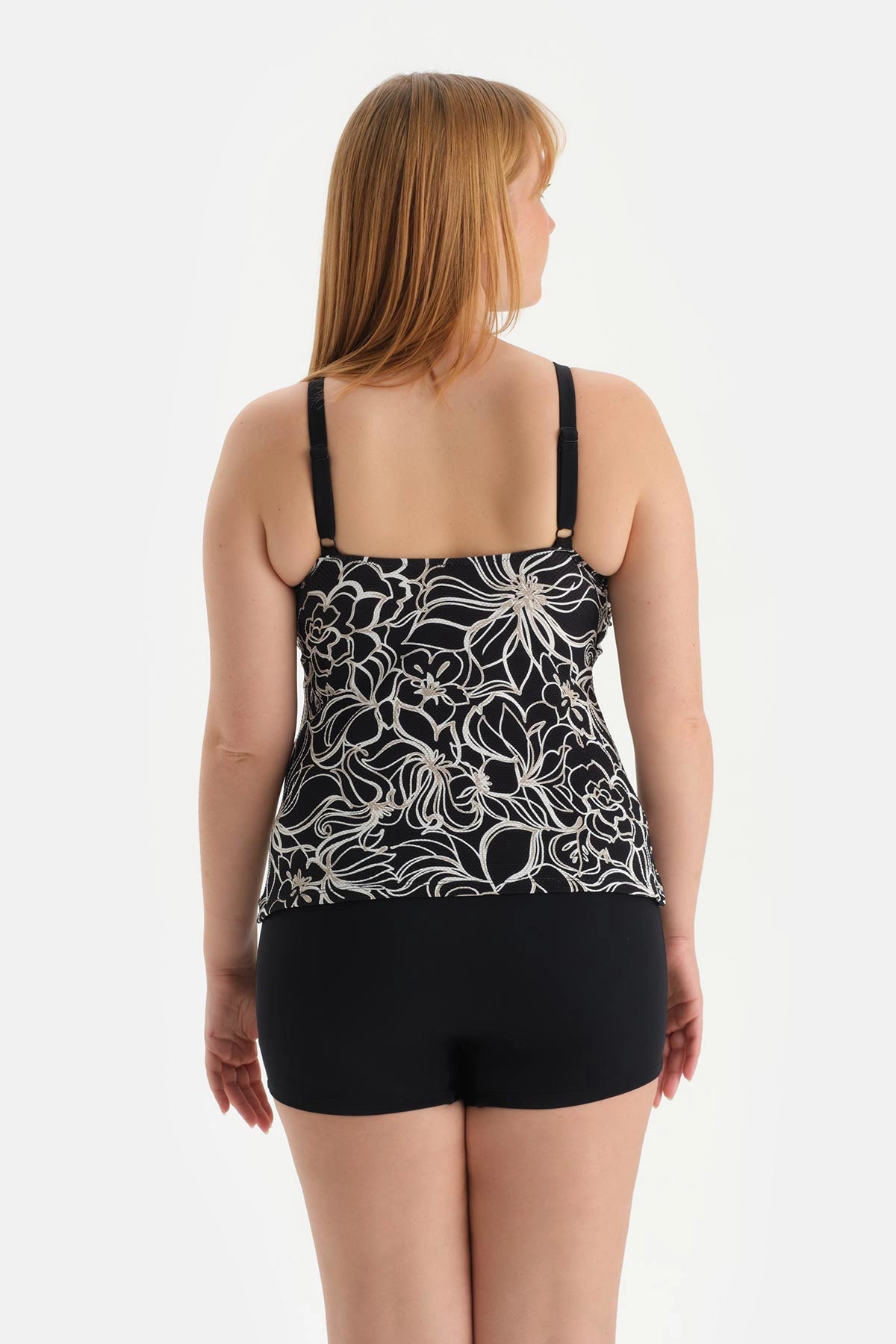 Beyaz-Siyah Korseli Toparlayıcı Tankini Üst