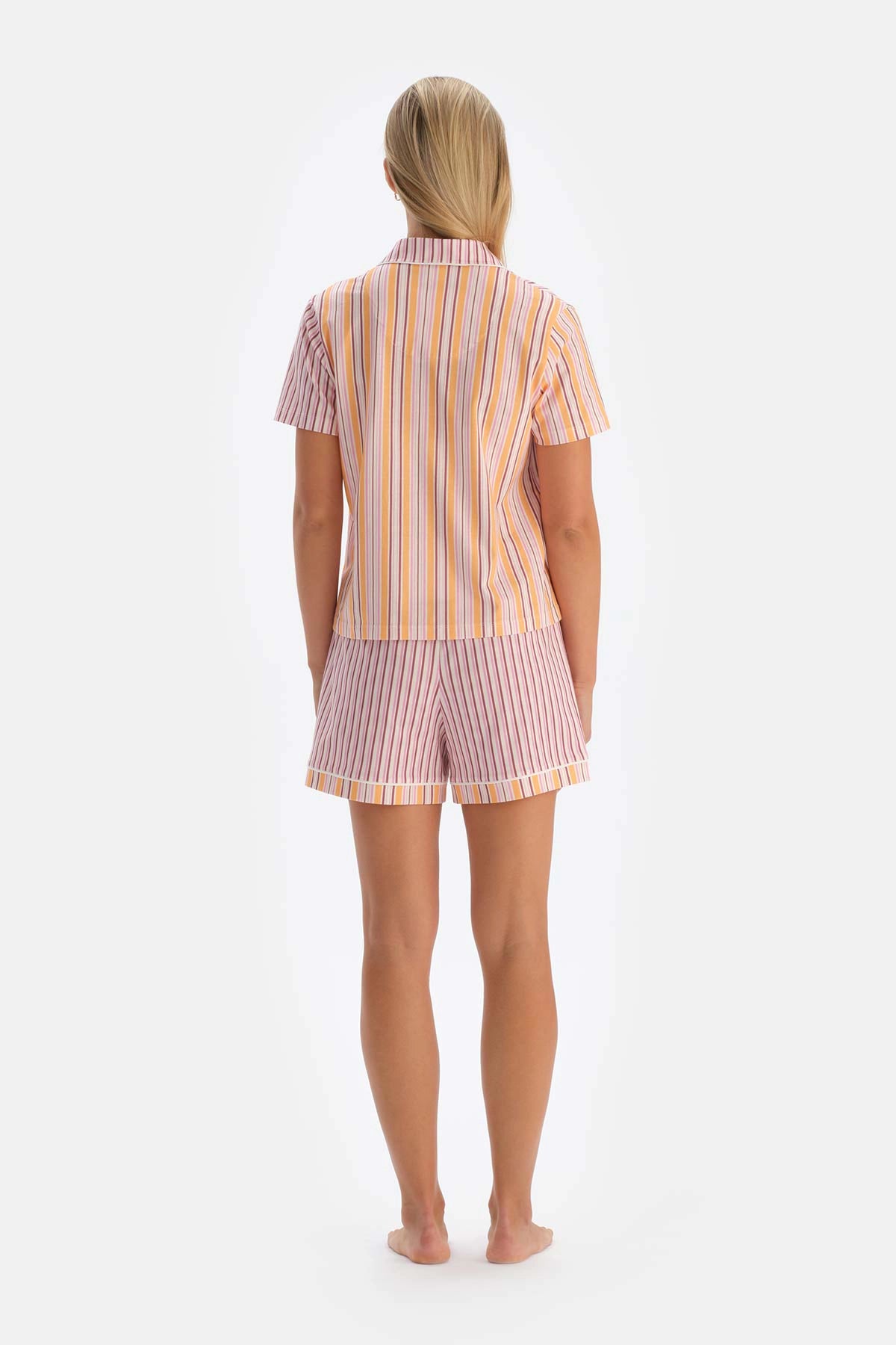 Multicolor Patchwork Çizgili Şortlu Pijama Takımı