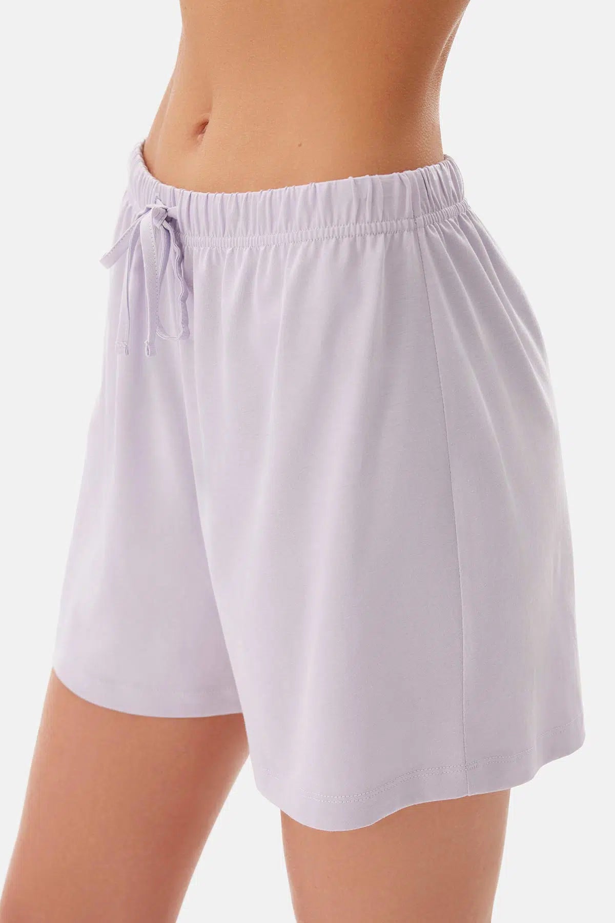 Lila Bisiklet Yaka Supima Şortlu Pijama Takımı