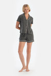 Antrasit Melanj Biye Detaylı Basic Şortlu Pijama Takımı