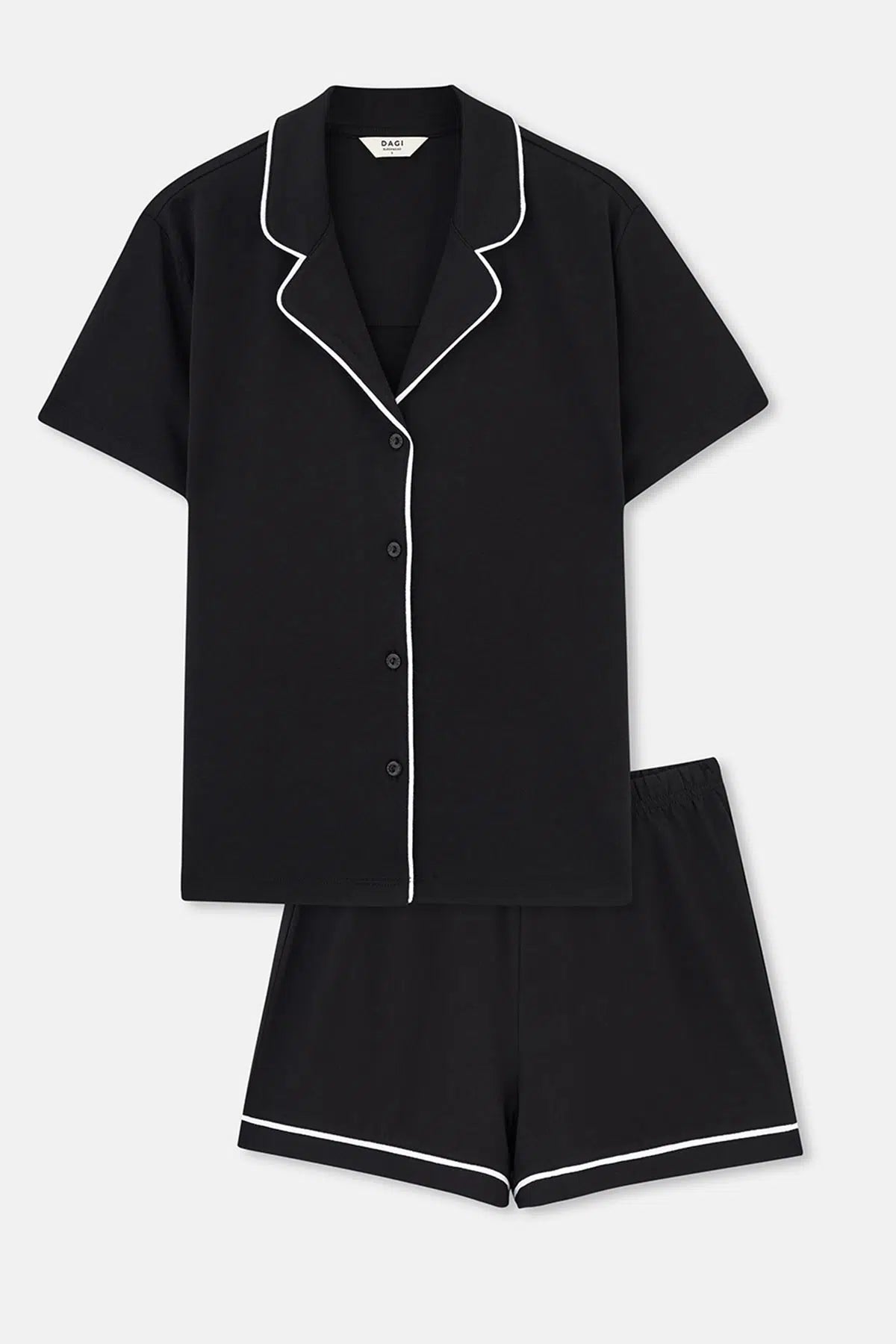 Siyah Biye Detaylı Basic Şortlu Pijama Takımı