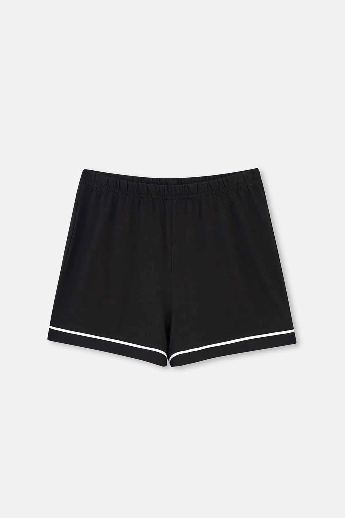 Siyah Biye Detaylı Basic Şortlu Pijama Takımı