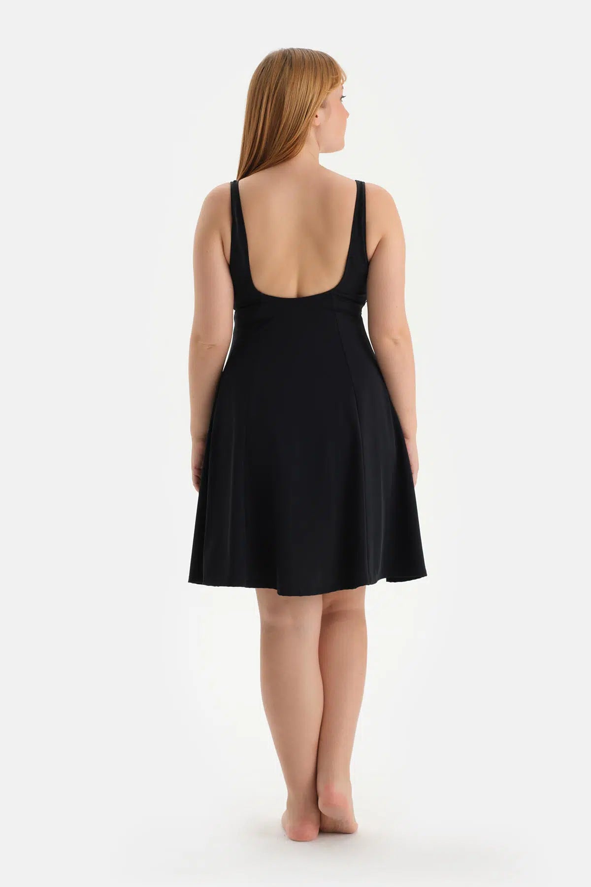 Beyaz-Siyah Korseli Toparlayıcı Elbiseli Mayo