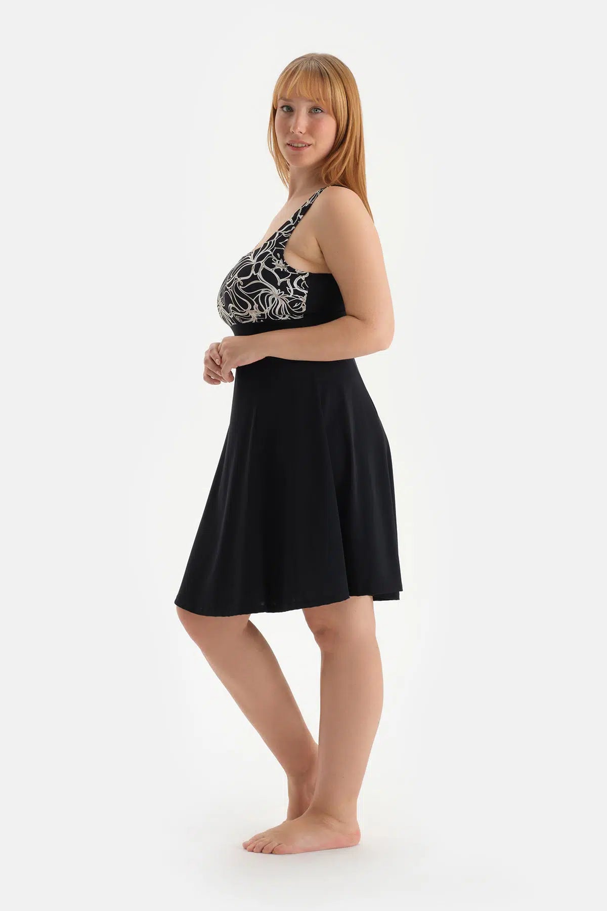 Beyaz-Siyah Korseli Toparlayıcı Elbiseli Mayo