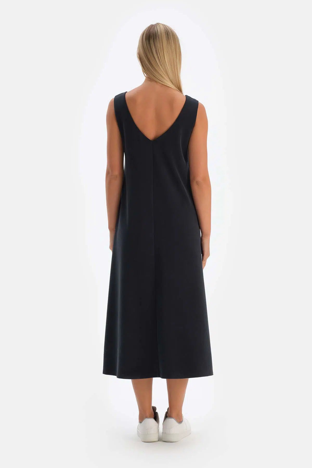 Siyah Modal Pike Askılı Uzun Elbise