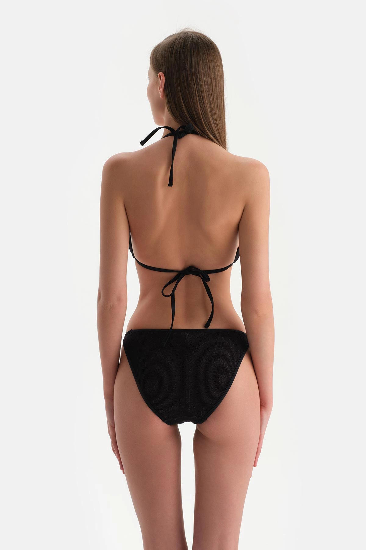 Siyah-Pembe Üçgen Küçük Bikini Üst