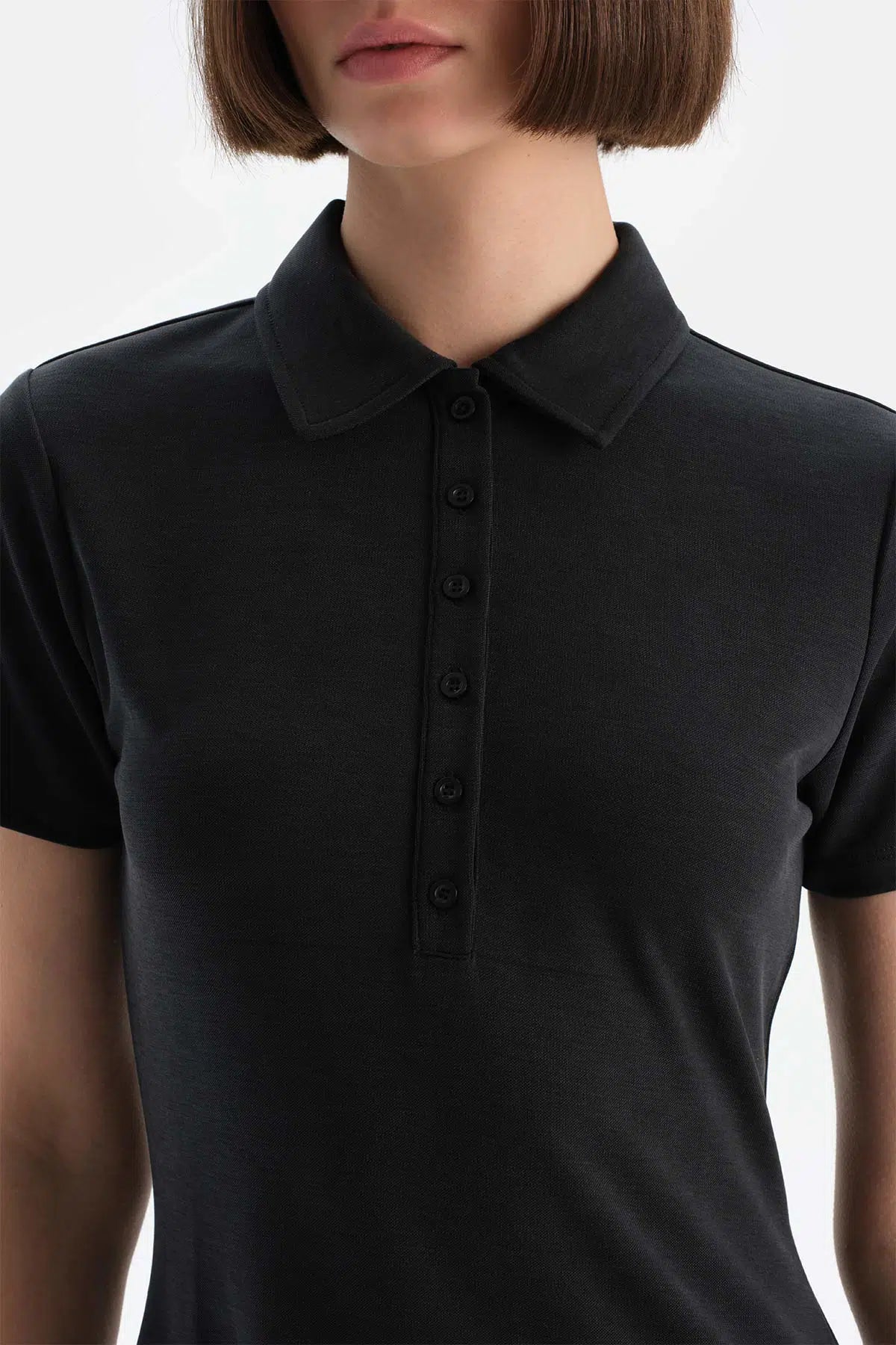 Siyah Dagi Active Kadın Modal Yarım Kollu Önden Düğmeli Elbise