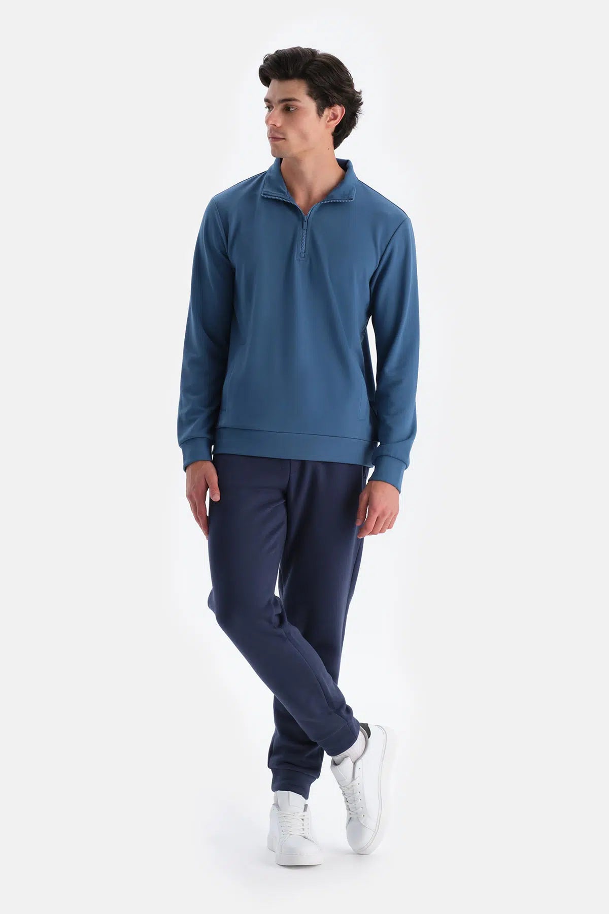 Indigo Erkek Dik Yaka Yarım Fermuarlı Sweatshırt