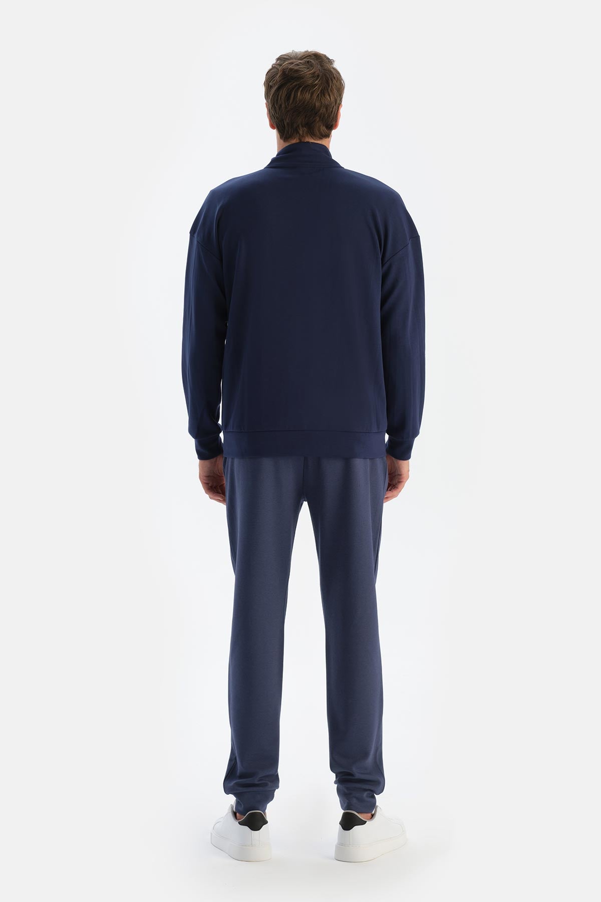 Açık Mavi Erkek Dik Yaka Fermuarlı Sweatshırt