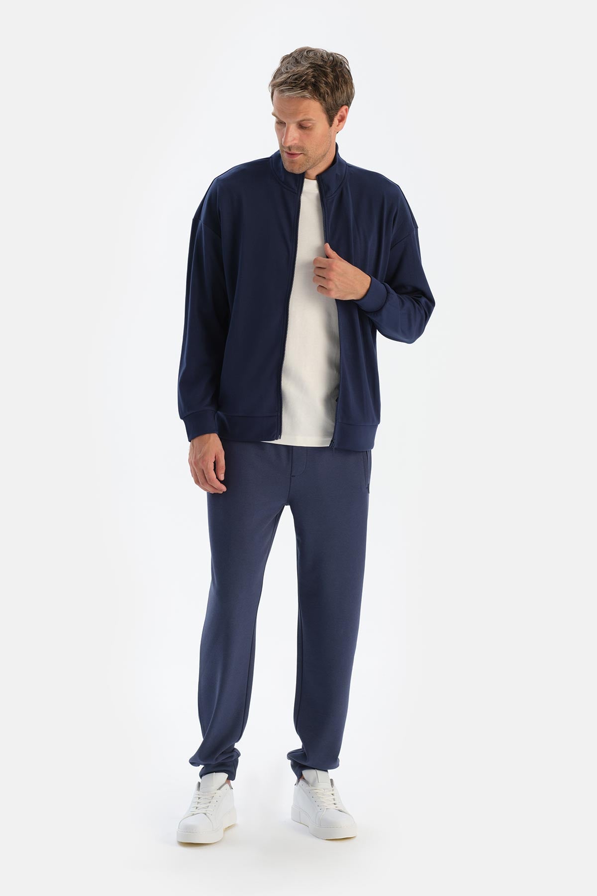 Açık Mavi Erkek Dik Yaka Fermuarlı Sweatshırt