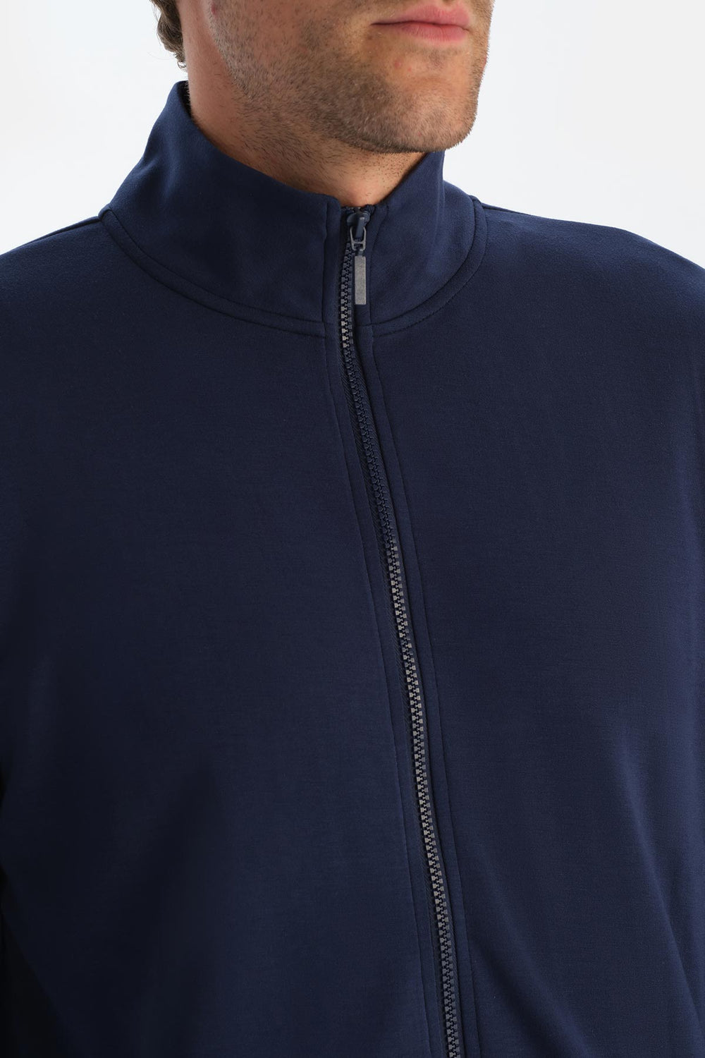 Açık Mavi Erkek Dik Yaka Fermuarlı Sweatshırt