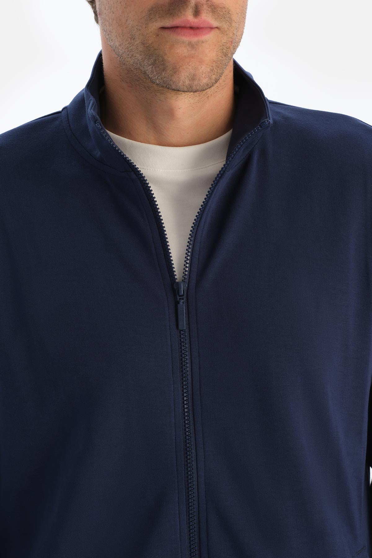 Açık Mavi Erkek Dik Yaka Fermuarlı Sweatshırt