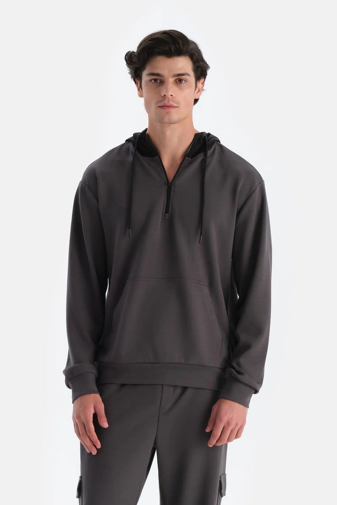 Antrasıt Erkek Kapişonlu Modal Sweatshırt