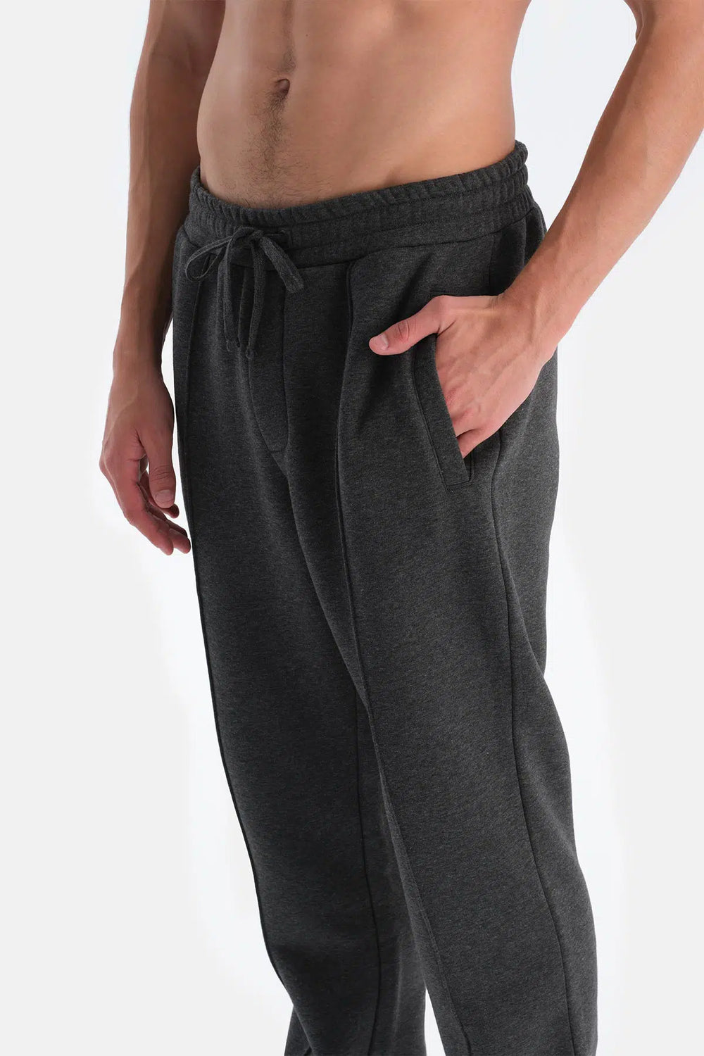 Antrasit Melanj Erkek Nervür Detaylı Içi Şardonlu Eşofman Altı