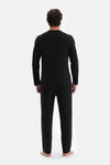 Antrasit Melanj Yarım Patlı Uzun Kollu Kaşmir Karışımlı Tişört Pantolon Pijama Takımı