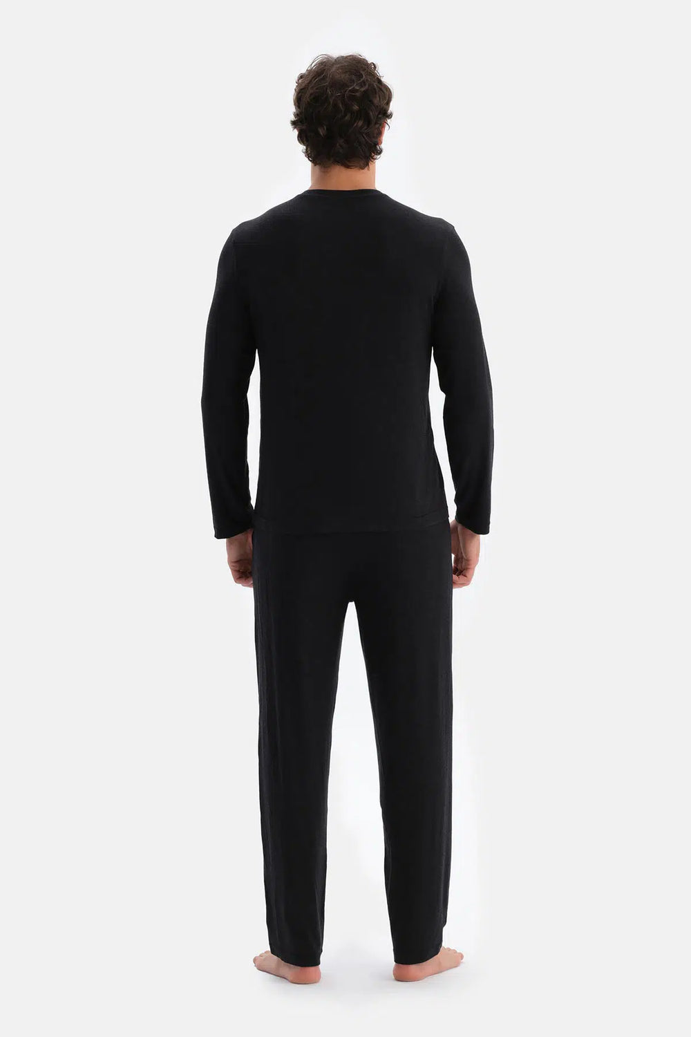 Antrasit Melanj Yarım Patlı Uzun Kollu Kaşmir Karışımlı Tişört Pantolon Pijama Takımı