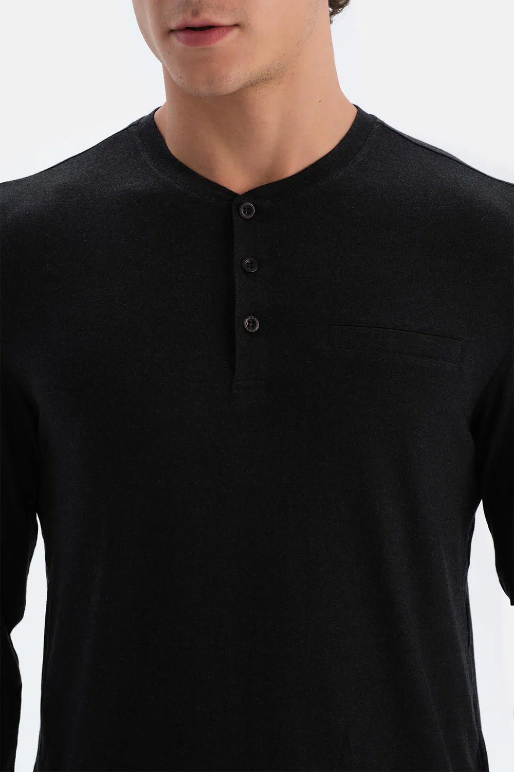 Antrasit Melanj Yarım Patlı Uzun Kollu Kaşmir Karışımlı Tişört Pantolon Pijama Takımı