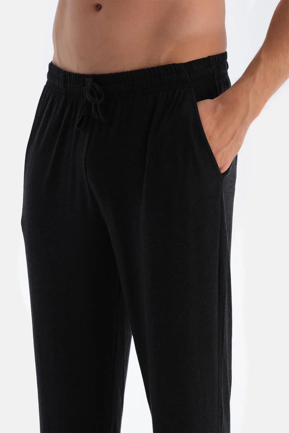 Antrasit Melanj Yarım Patlı Uzun Kollu Kaşmir Karışımlı Tişört Pantolon Pijama Takımı