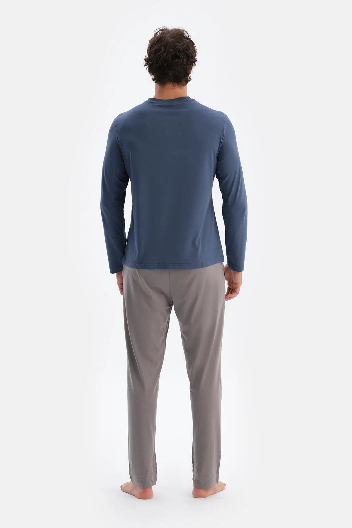 Mavi Patlı Uzun Kollu Tişört Pantolon Pijama Takımı