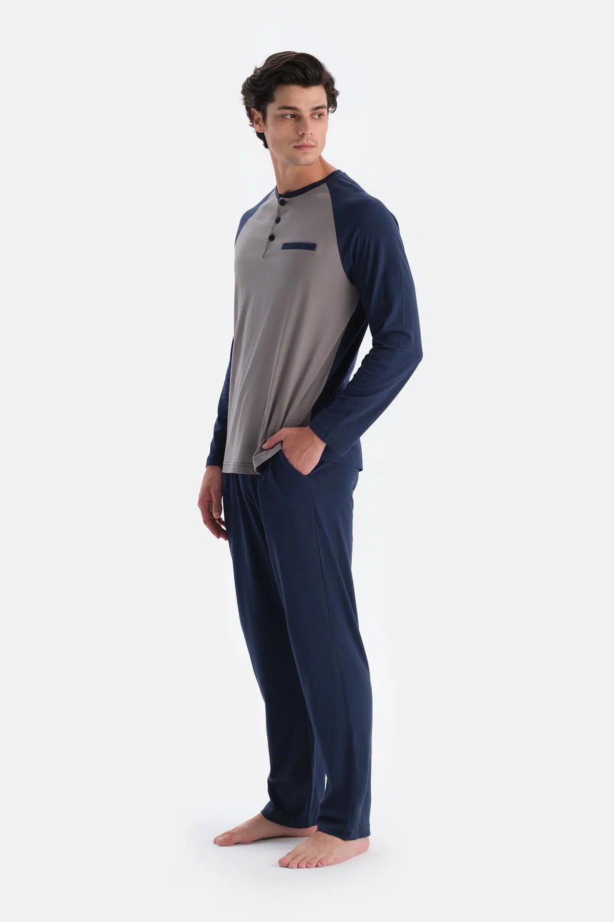 Lacivert Reglan Kol Detaylı Tişört Pantolon Pijama Takımı