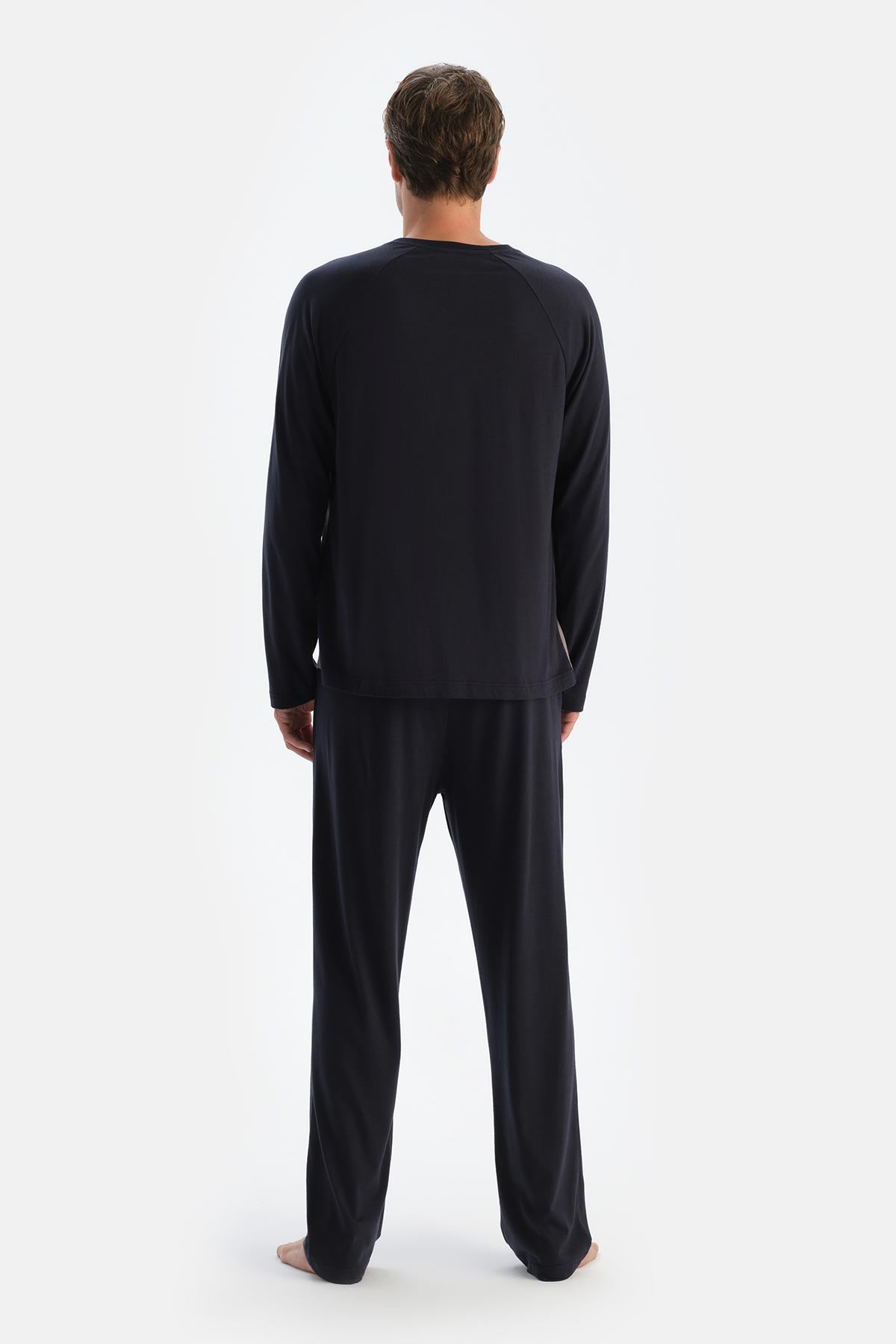 Siyah Reglan Kol Detaylı Tişört Pantolon Pijama Takımı