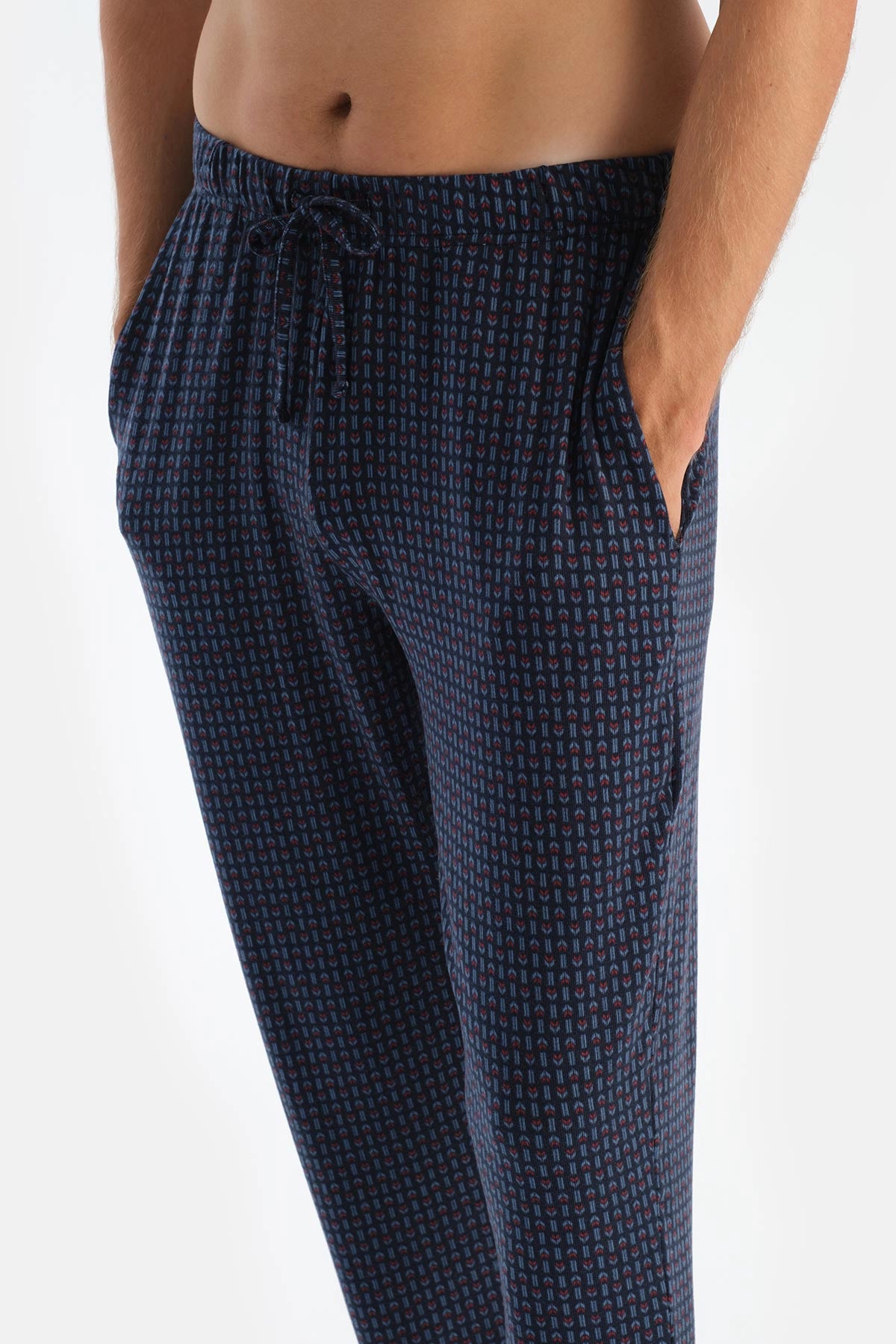 Mavi Dikiş Detaylı Uzun Kollu Tişört Pantolon Pijama Takımı