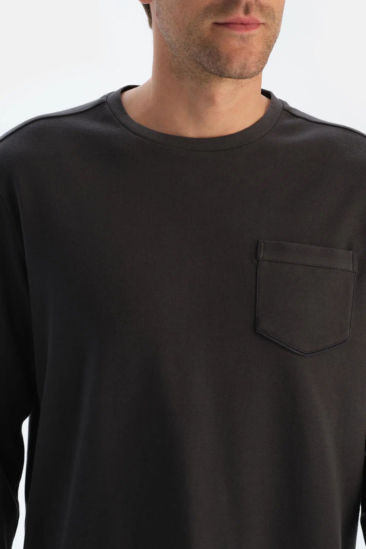 Füme Bisiklet Yaka Uzun Kol Tişört Desenli Pantolon Pijama Takımı