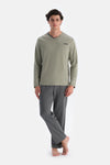 Açık Yeşil V Yaka Uzun Kollu Interlok Pijama Takımı