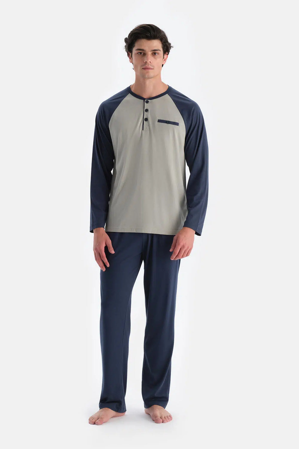 Açık Yeşil Yarım Patlı Reglan Kollu Pijama Takımı