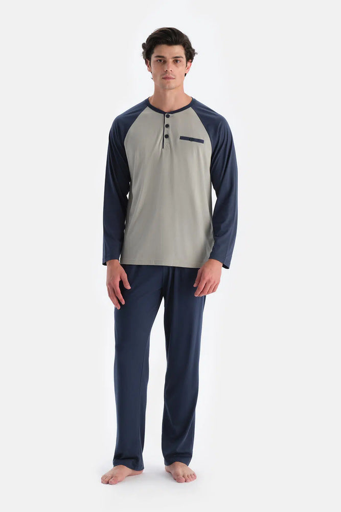 Açık Yeşil Yarım Patlı Reglan Kollu Pijama Takımı