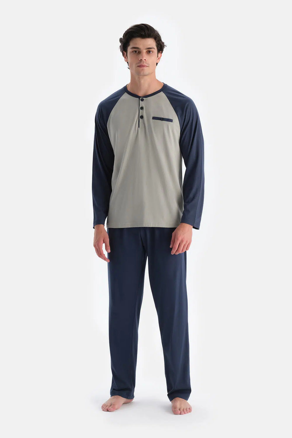 Açık Yeşil Yarım Patlı Reglan Kollu Pijama Takımı