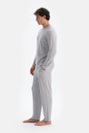 Açık Gri Bisiklet Yaka Uzun Kollu Yünlü Pijama Takımı