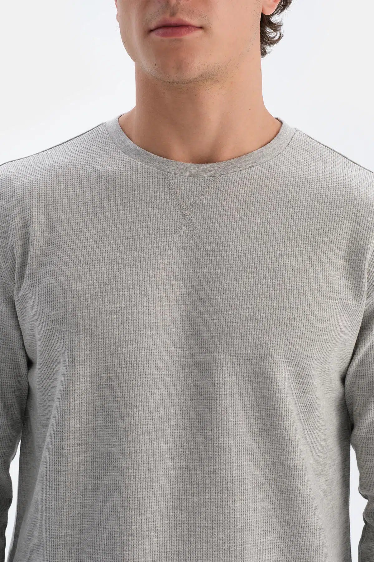 Gri Melanj Bisiklet Yaka Uzun Kollu Altı Ekoseli Pijama Takımı