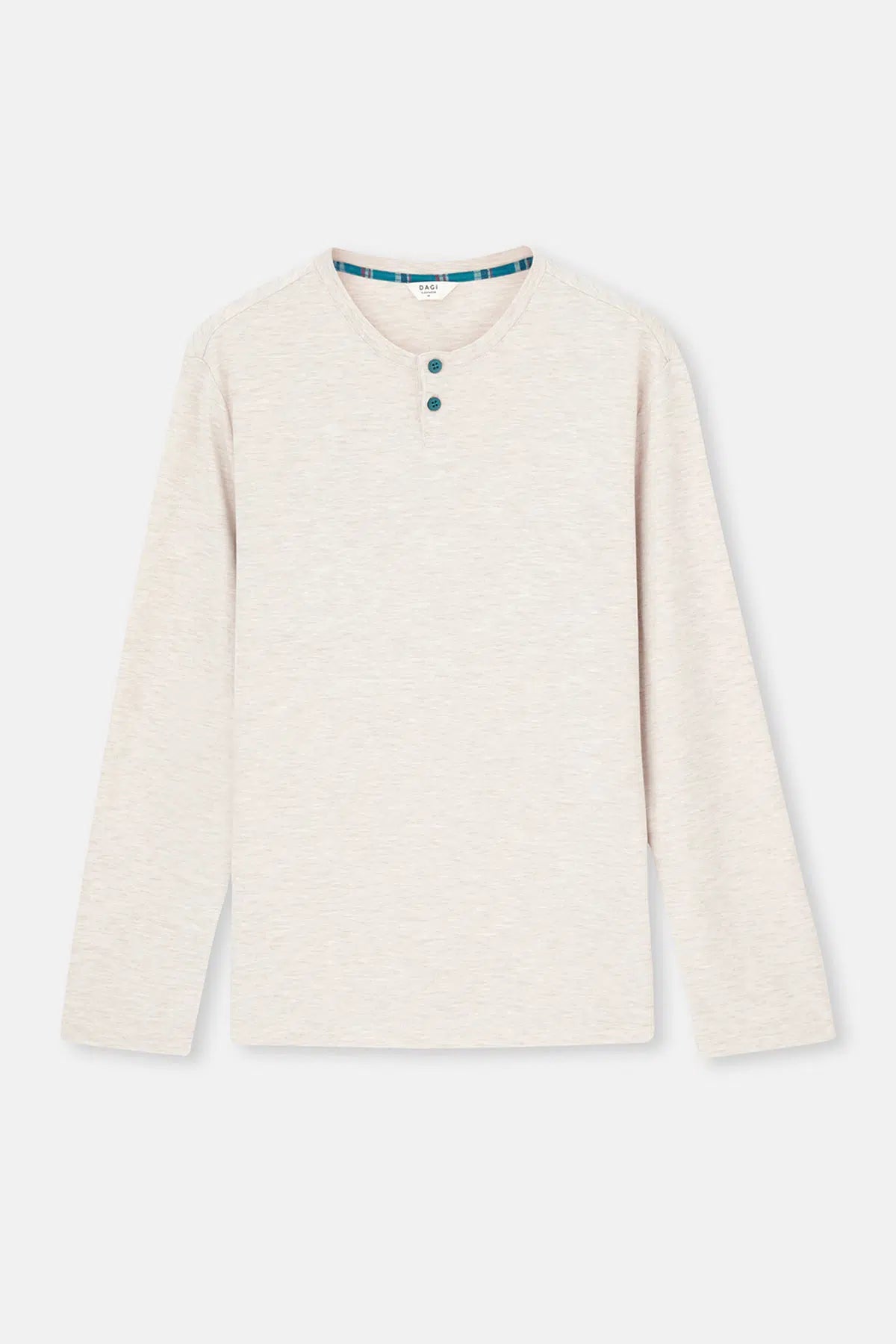 Bej Melanj Yarım Patlı Uzun Kollu Ekose Pantolonlu Pijama Takımı