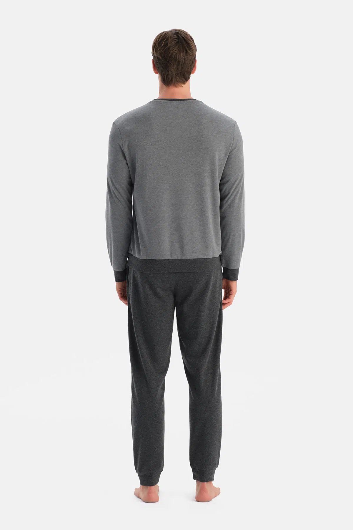 Antrasit Melanj Jakar Desenli Interlok Pijama Takımı