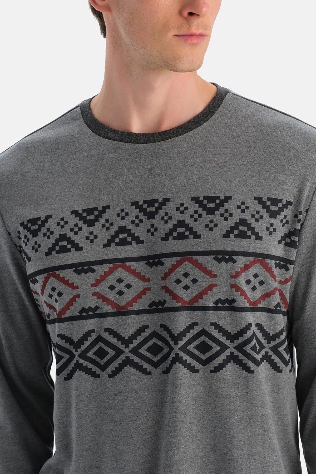 Antrasit Melanj Jakar Desenli Interlok Pijama Takımı