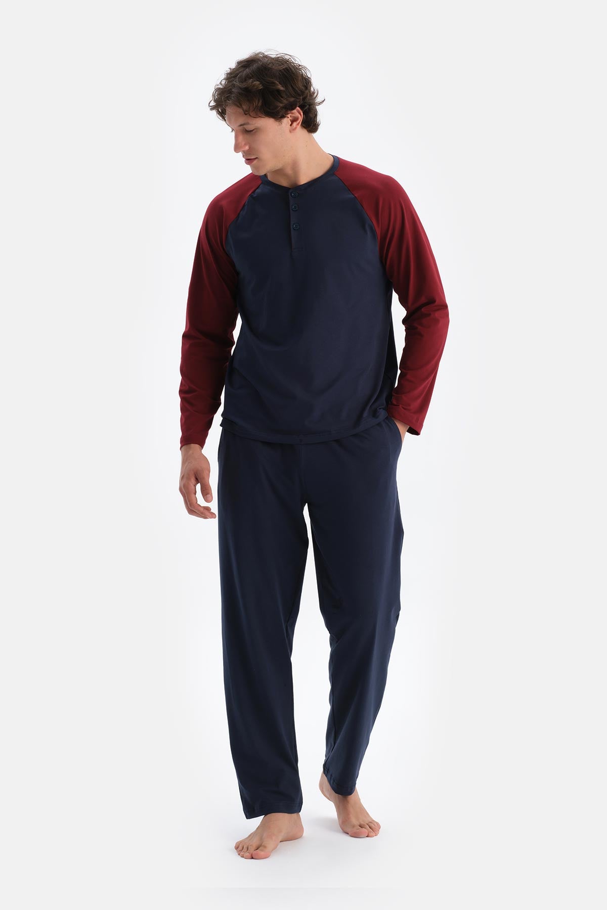Bordo Erkek Reglan Kol Pijama Takımı