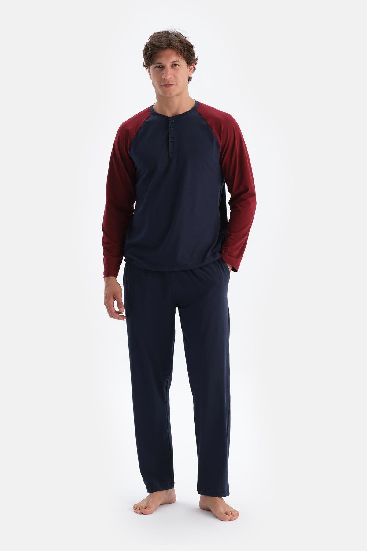 Bordo Erkek Reglan Kol Pijama Takımı