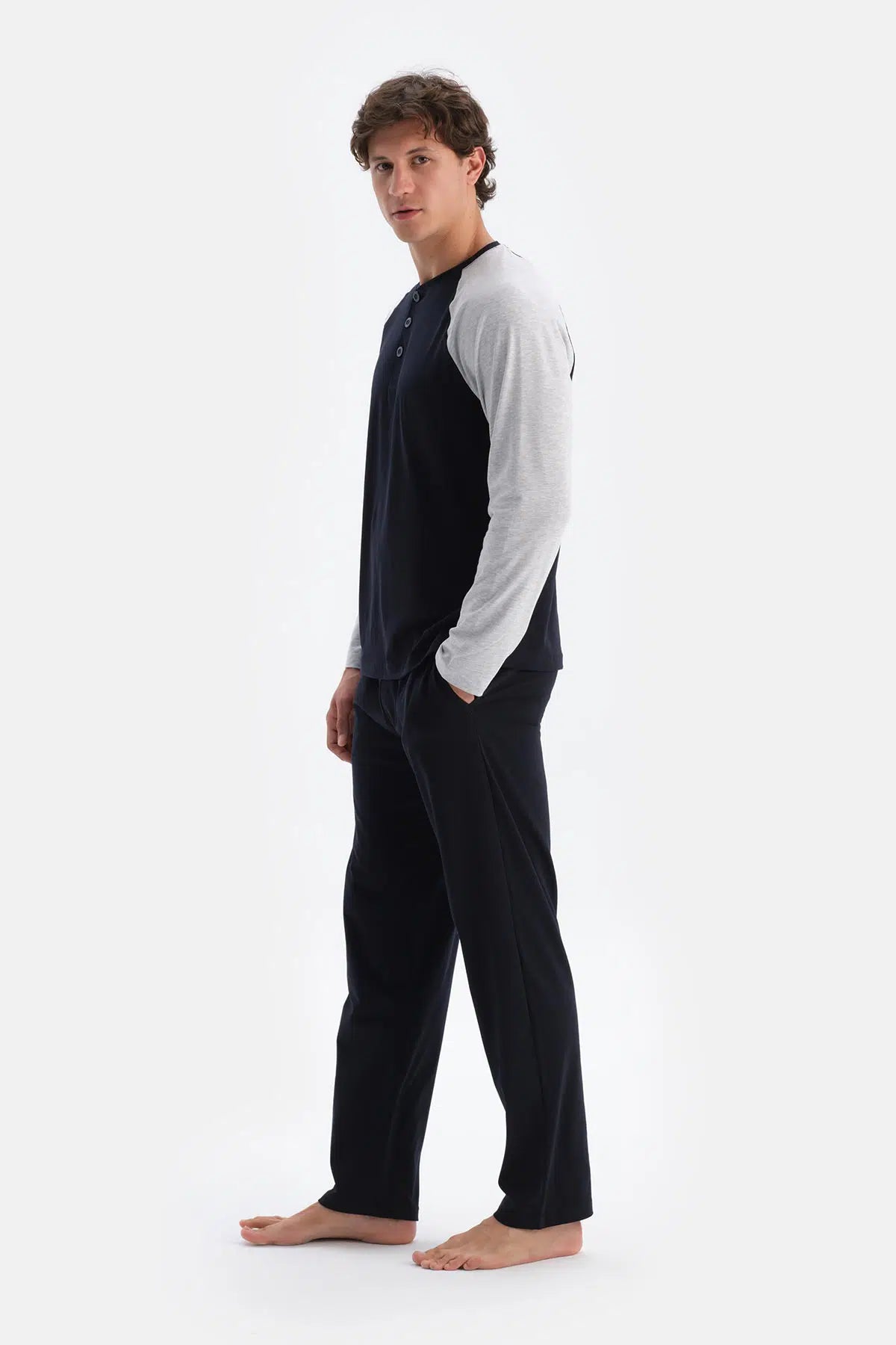 Gri Melanj Erkek Reglan Kol Pijama Takımı