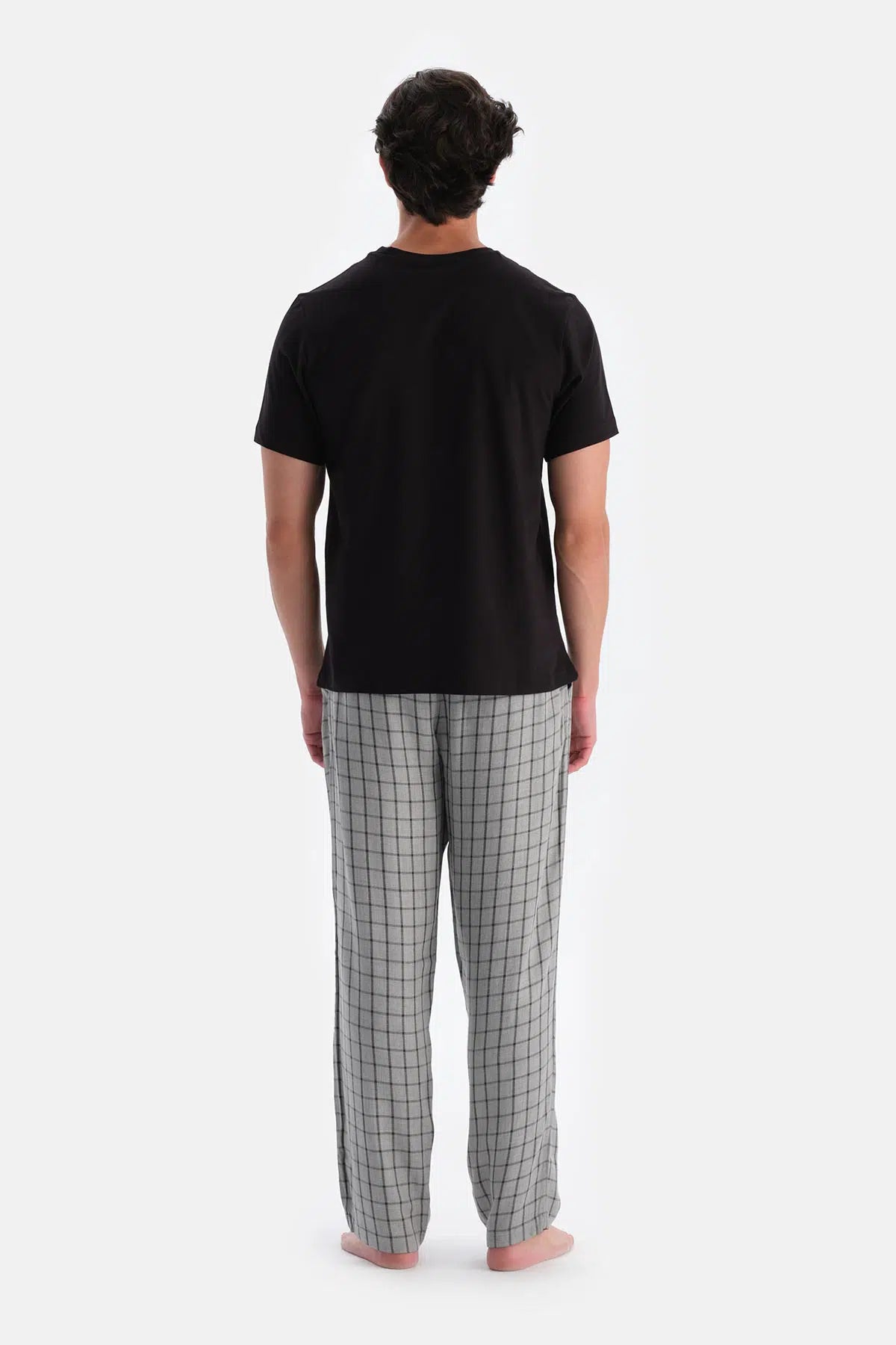 Gri Ekose Viskon Dokuma Pantolon